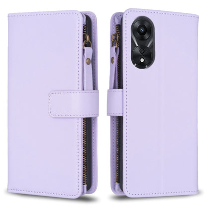 OPPO A78 5G Leather Flip Wallet Phone Case with 9 Card Slots, Zipper Compartment, and Adjustable Stand