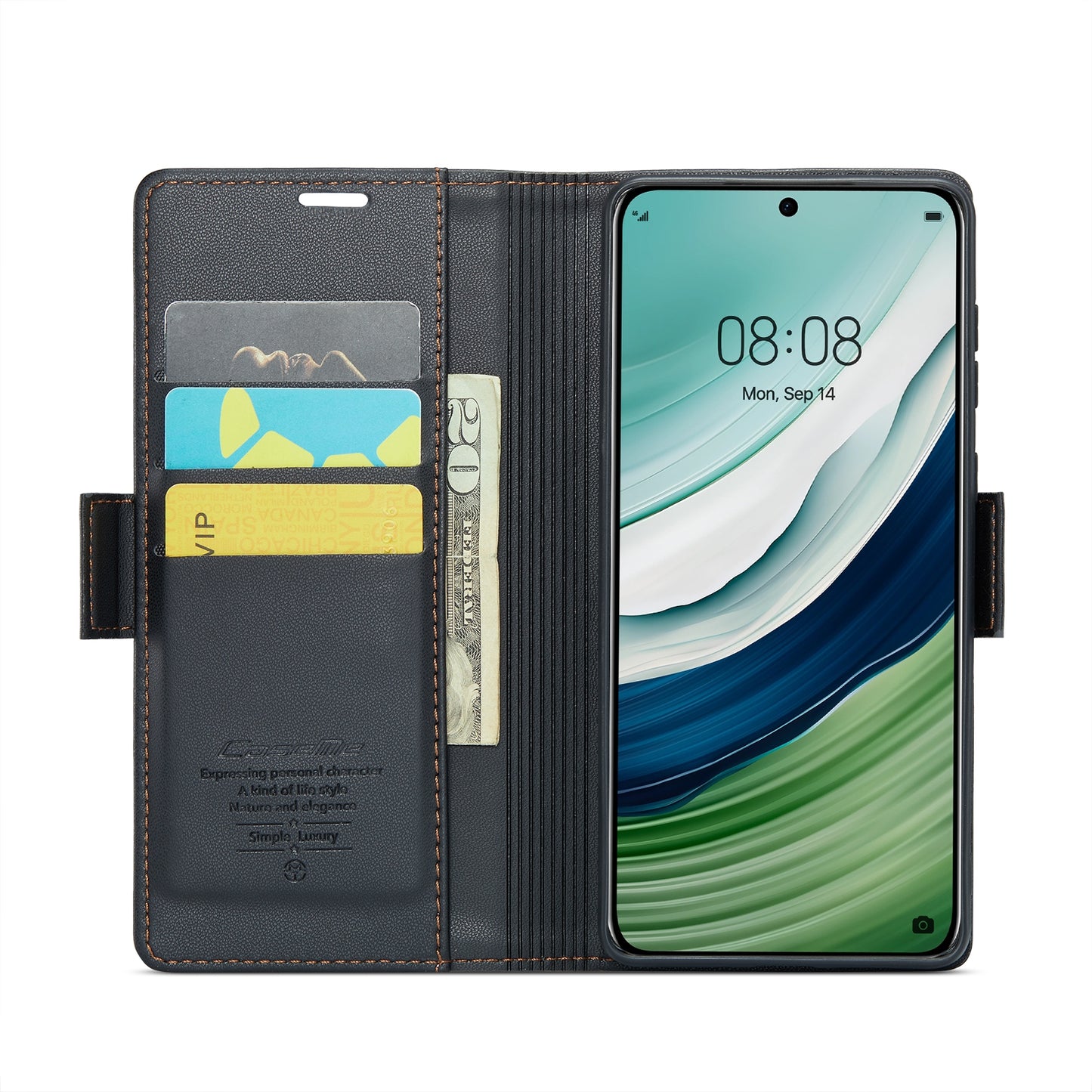 Huawei Mate 60 Leather Wallet Case - RFID Blocking, Stand Function, Card Slots