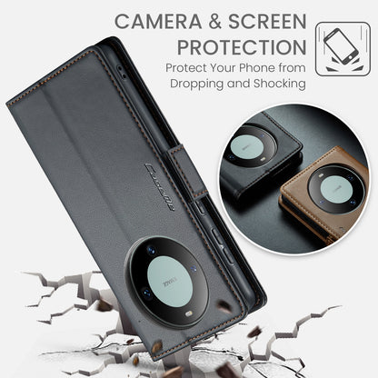 Huawei Mate 60 Leather Wallet Case - RFID Blocking, Stand Function, Card Slots