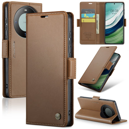 Huawei Mate 60 Leather Wallet Case - RFID Blocking, Stand Function, Card Slots