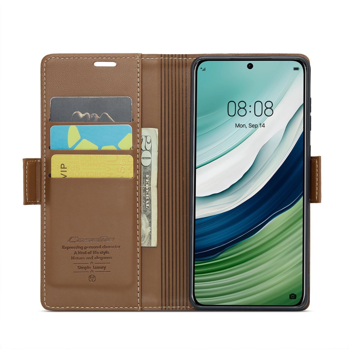 Huawei Mate 60 Leather Wallet Case - RFID Blocking, Stand Function, Card Slots