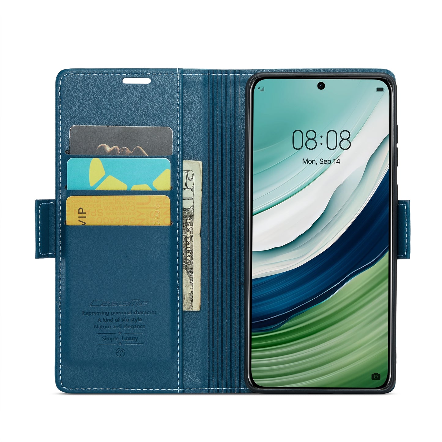Huawei Mate 60 Leather Wallet Case - RFID Blocking, Stand Function, Card Slots