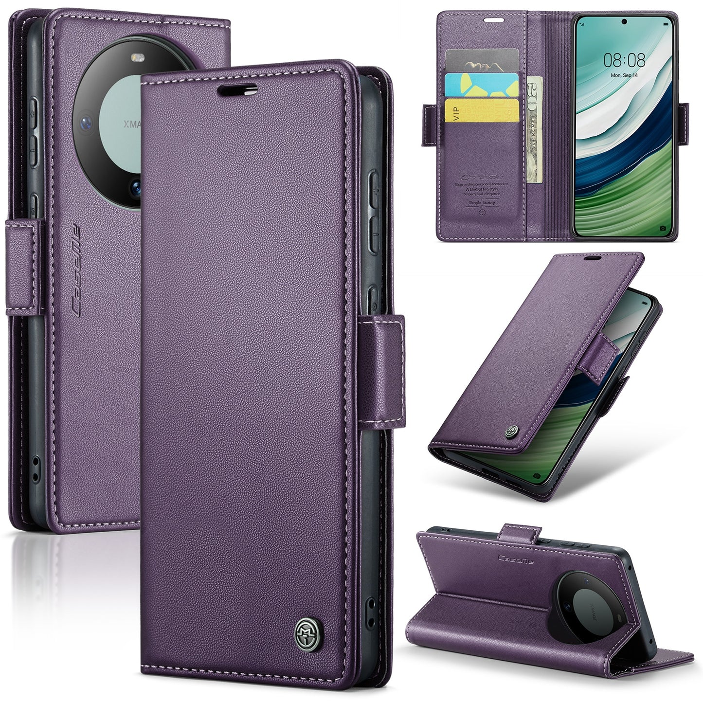 Huawei Mate 60 Leather Wallet Case - RFID Blocking, Stand Function, Card Slots