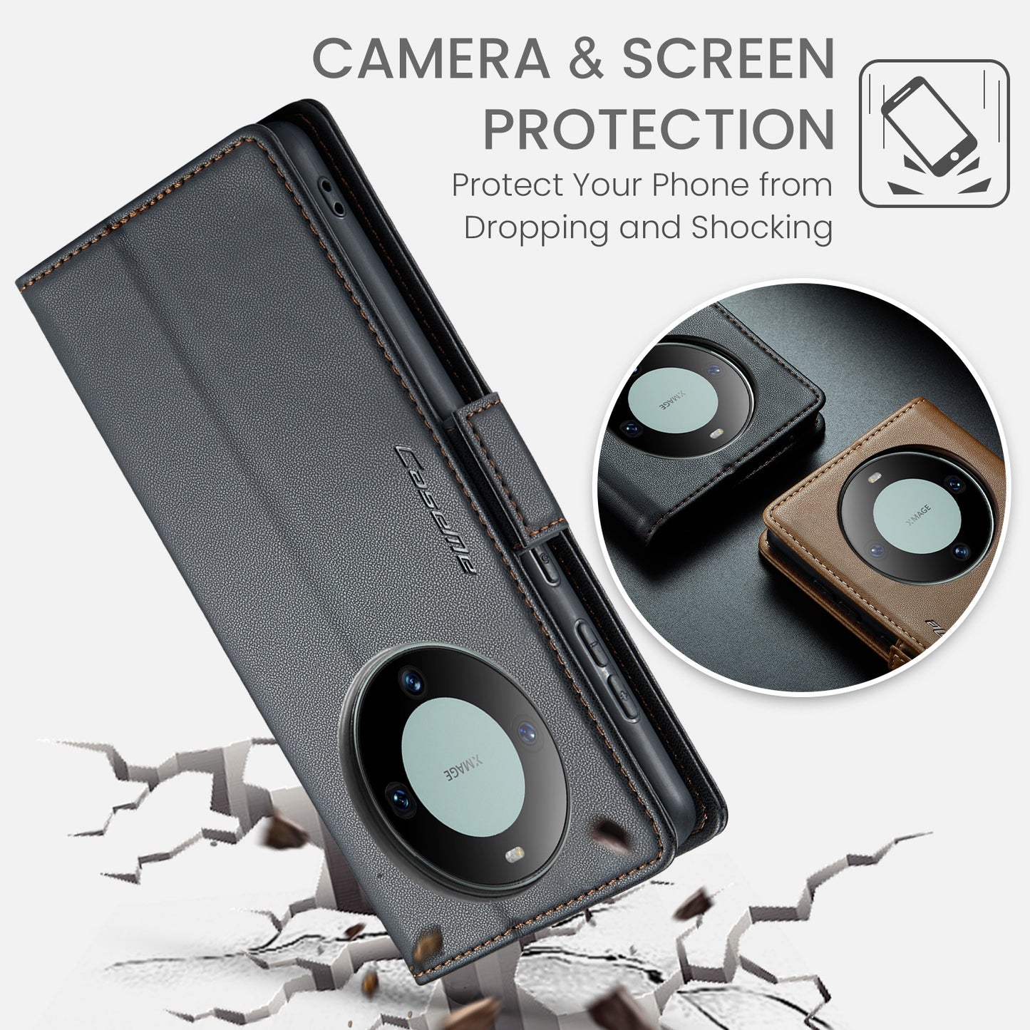 Huawei Mate 60 Pro+ Leather Wallet Case - RFID Blocking, Stand Function, Card Slots