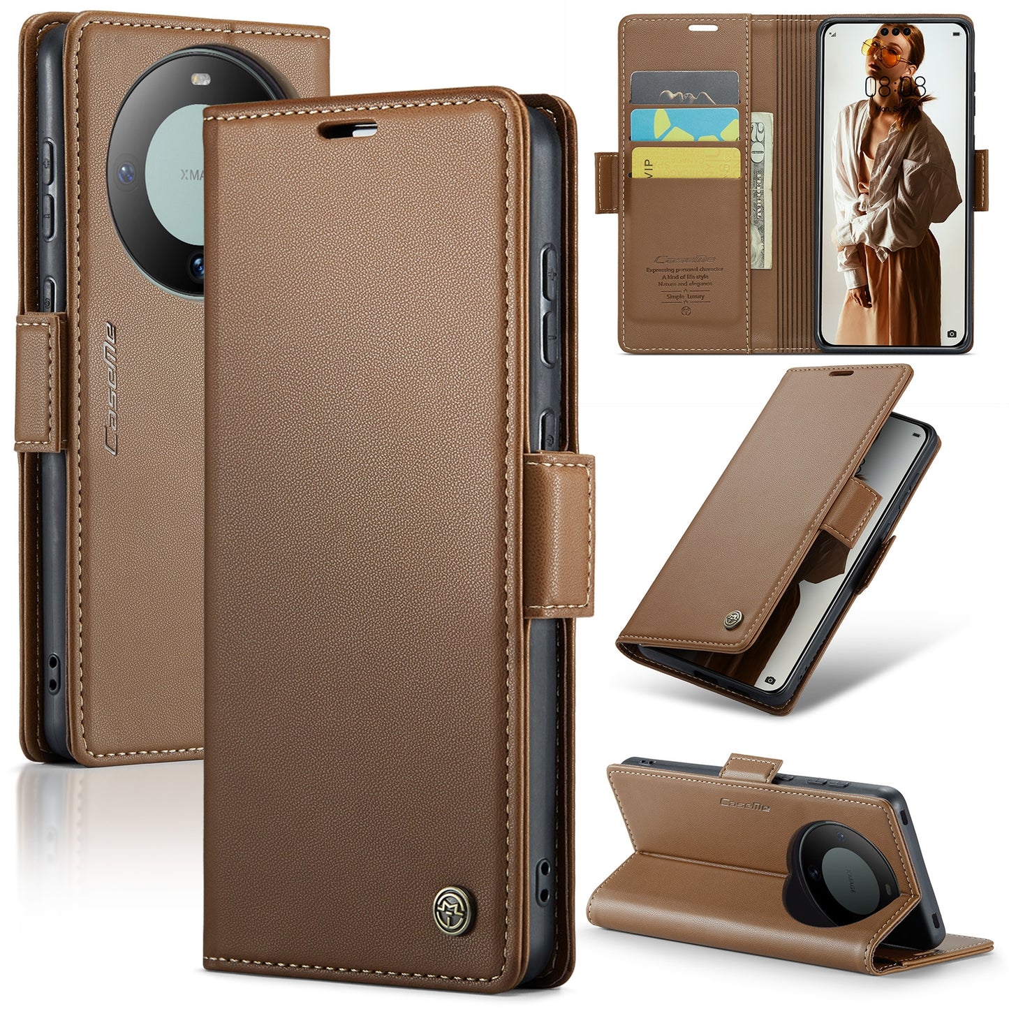 Huawei Mate 60 Pro+ Leather Wallet Case - RFID Blocking, Stand Function, Card Slots