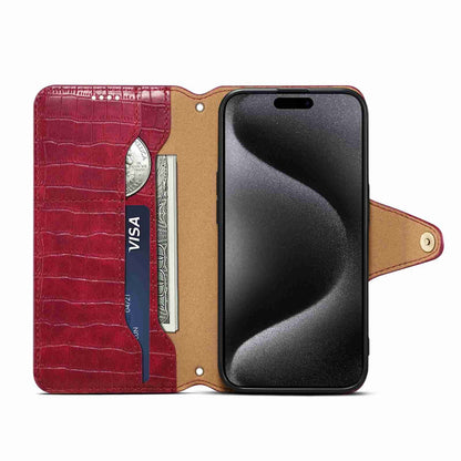 iPhone 15 Pro Max Denior Leather Case - Crocodile Texture with Oil Edge, Wallet & Kickstand Features-buycases.co.uk