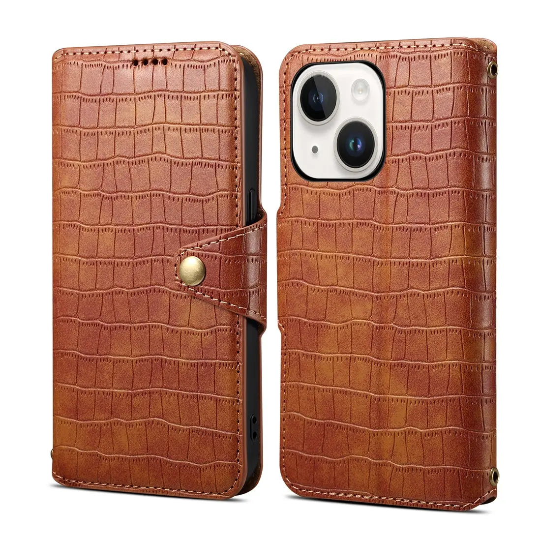 iPhone 15 Plus Denior Leather Case - Crocodile Texture with Oil Edge, Wallet & Kickstand Features-buycases.co.uk