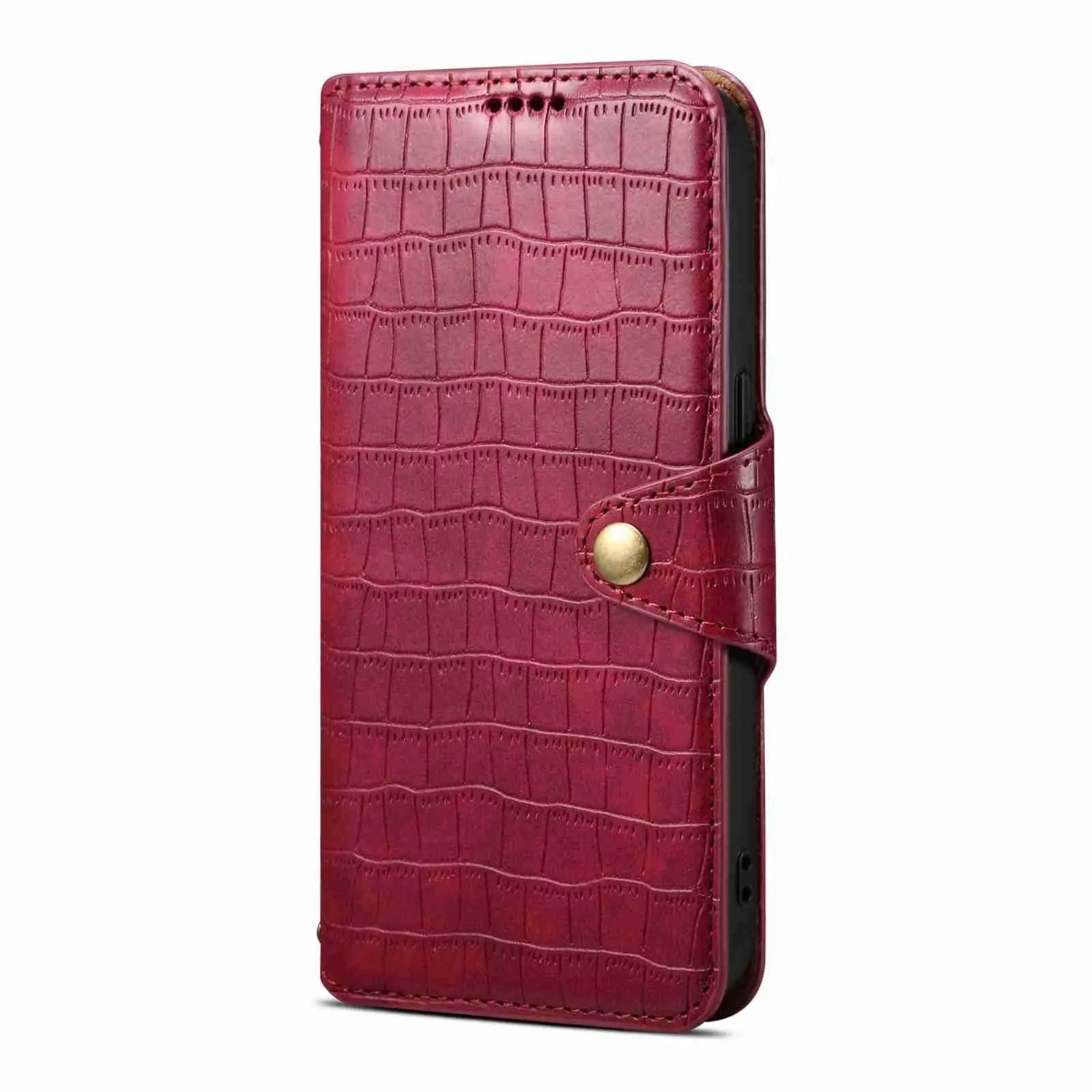 iPhone 15 Plus Denior Leather Case - Crocodile Texture with Oil Edge, Wallet & Kickstand Features-buycases.co.uk