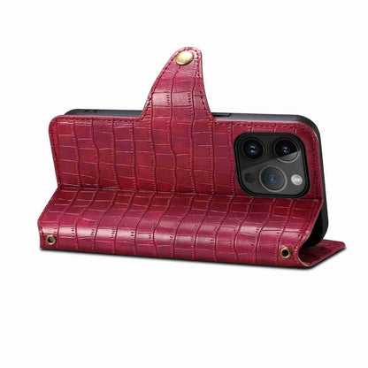 iPhone 15 Plus Denior Leather Case - Crocodile Texture with Oil Edge, Wallet & Kickstand Features-buycases.co.uk