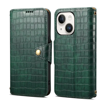iPhone 15 Plus Denior Leather Case - Crocodile Texture with Oil Edge, Wallet & Kickstand Features-buycases.co.uk