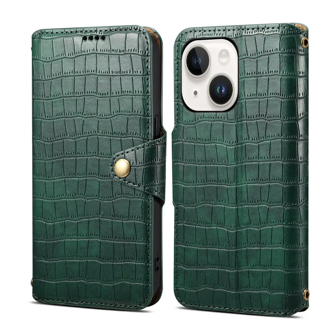 iPhone 15 Denior Leather Case - Crocodile Texture with Oil Edge, Wallet & Kickstand Features-buycases.co.uk