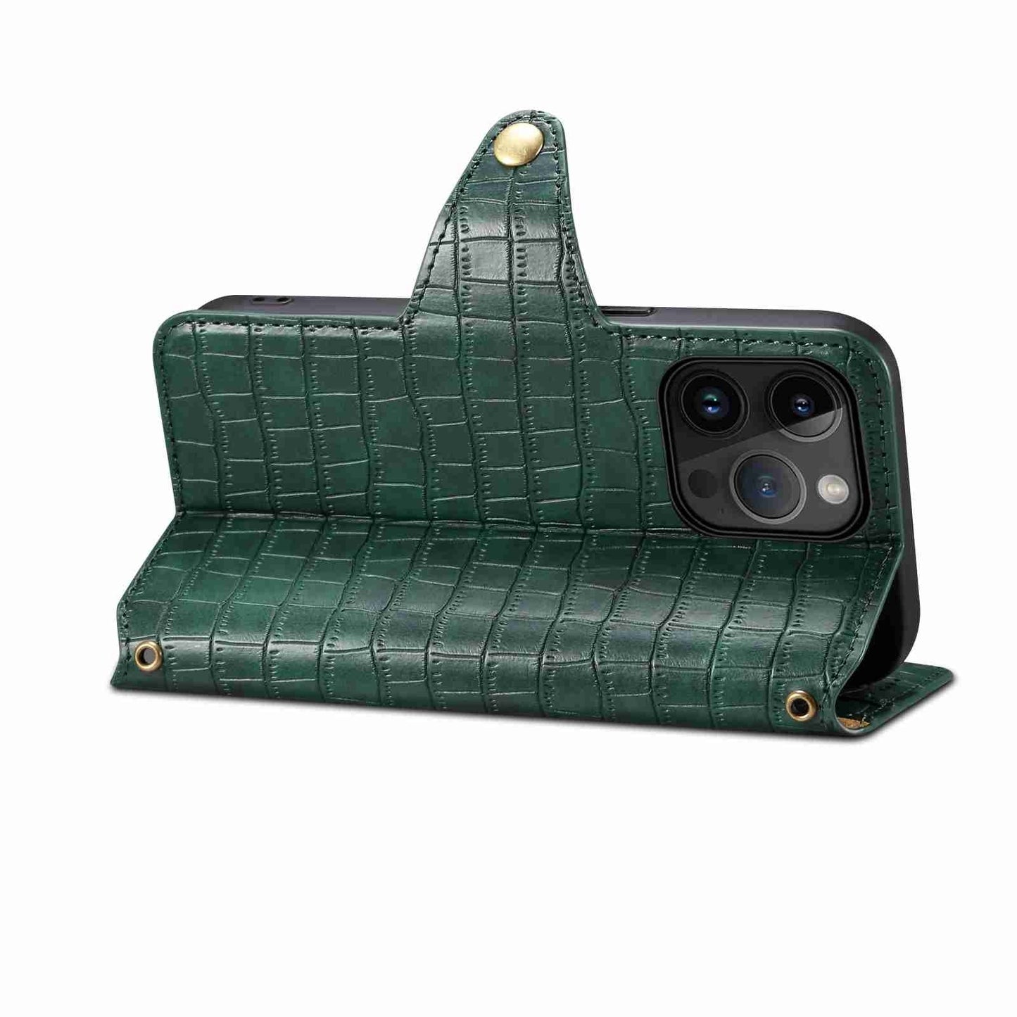 iPhone 15 Denior Leather Case - Crocodile Texture with Oil Edge, Wallet & Kickstand Features-buycases.co.uk