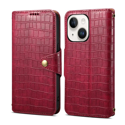 iPhone 14 Denior Leather Case - Crocodile Texture with Oil Edge, Wallet & Kickstand Features-buycases.co.uk