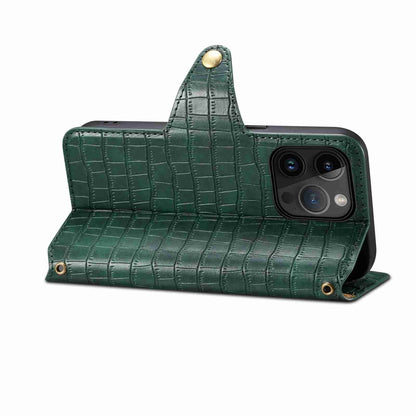 iPhone 14 Denior Leather Case - Crocodile Texture with Oil Edge, Wallet & Kickstand Features-buycases.co.uk