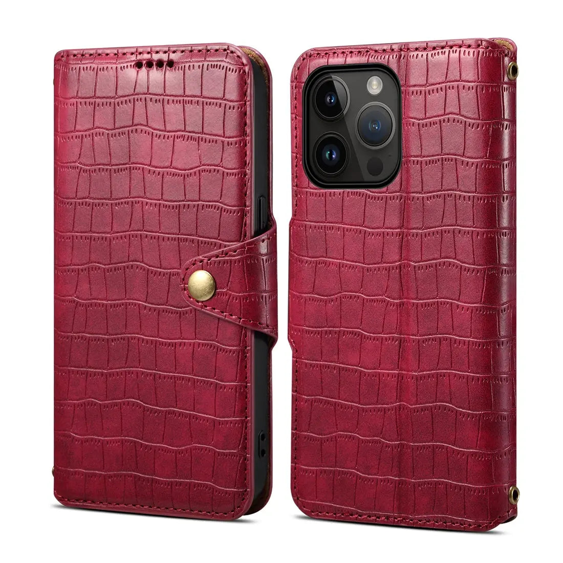 iPhone 14 Pro Denior Leather Case - Crocodile Texture with Oil Edge, Wallet & Kickstand Features-buycases.co.uk