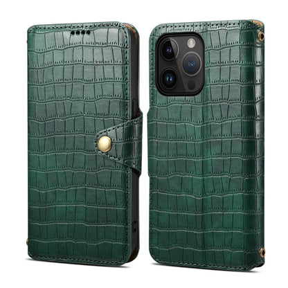 iPhone 14 Pro Denior Leather Case - Crocodile Texture with Oil Edge, Wallet & Kickstand Features-buycases.co.uk
