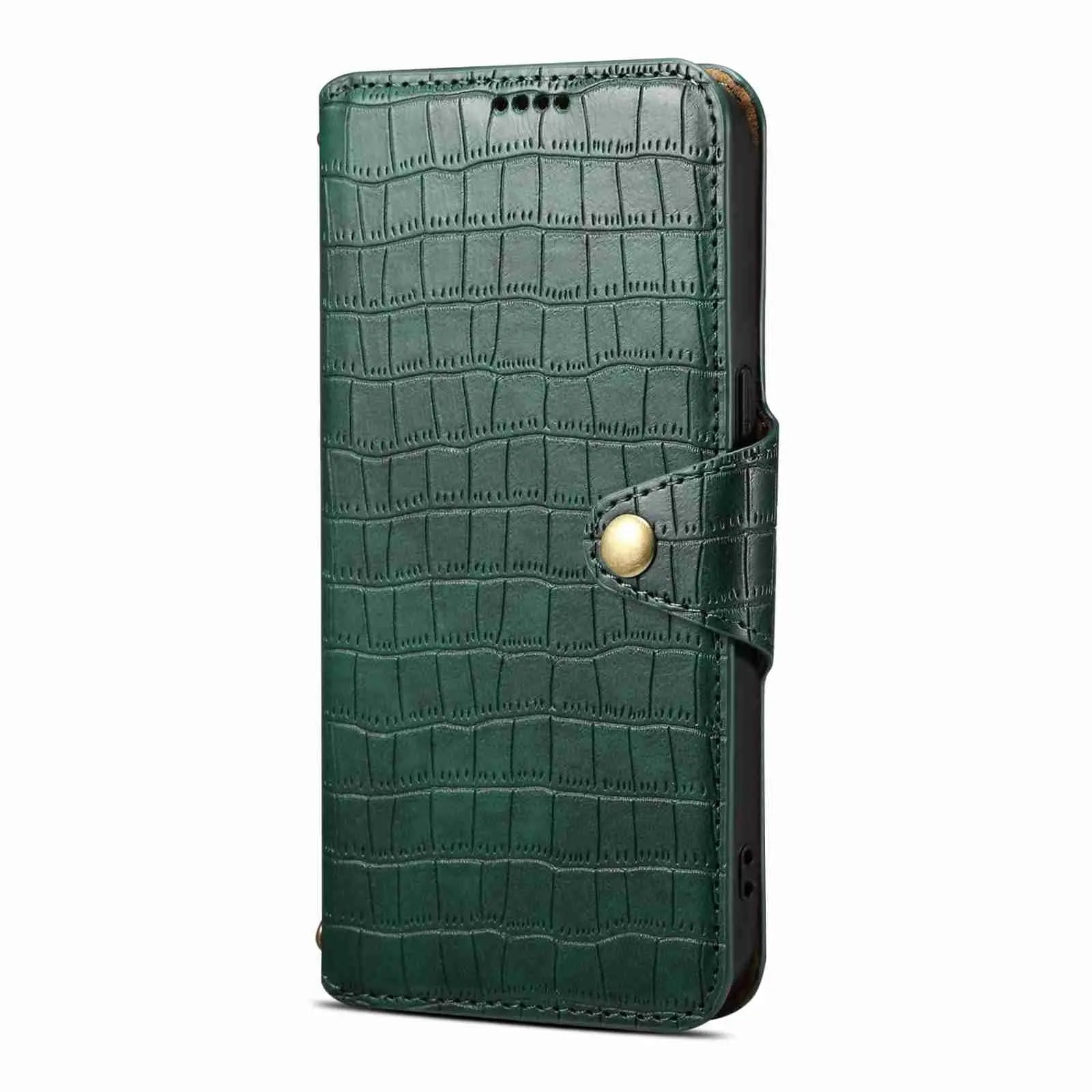 iPhone 14 Pro Max Denior Leather Case - Crocodile Texture with Oil Edge, Wallet & Kickstand Features-buycases.co.uk
