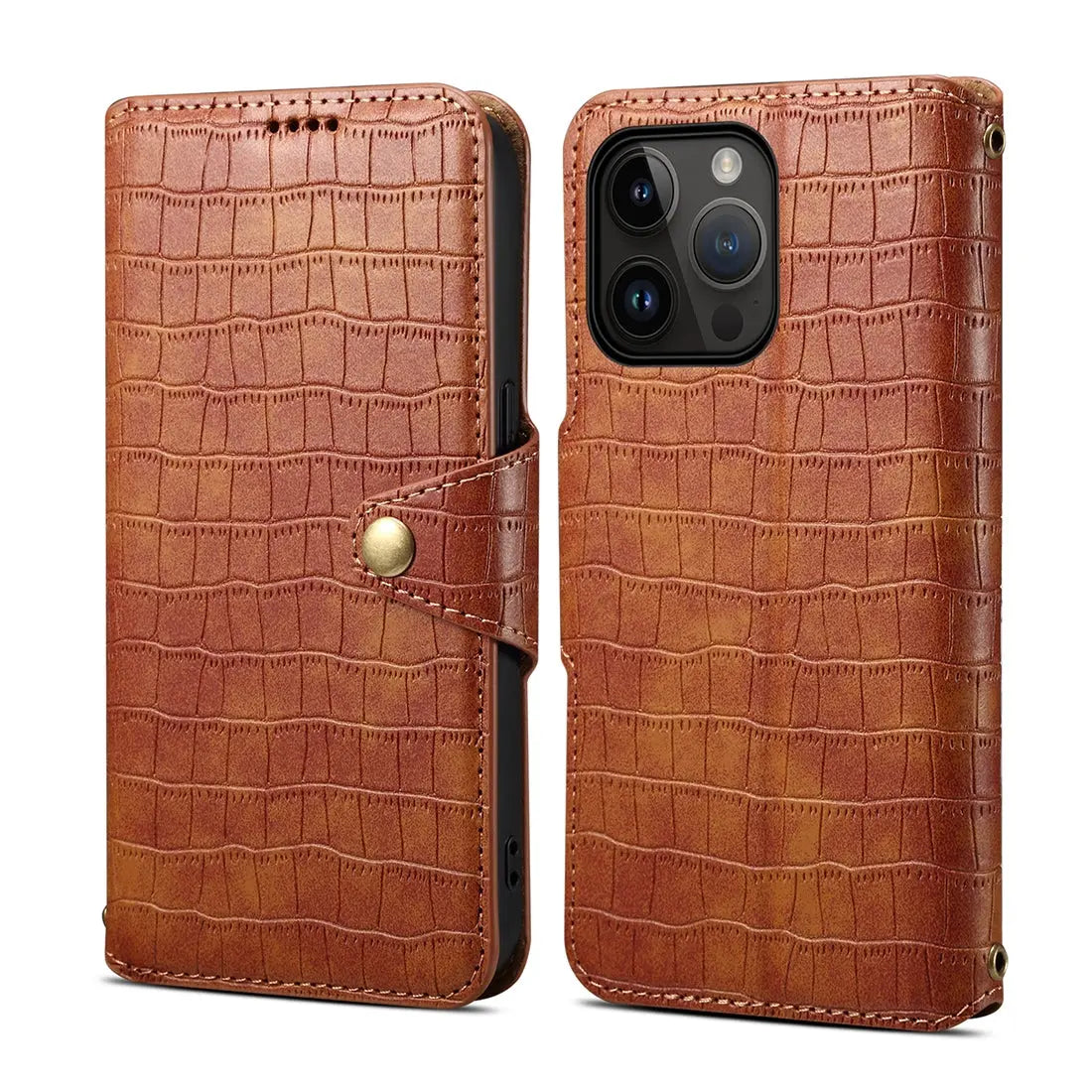 iPhone 13 Pro Max Denior Leather Case - Crocodile Texture with Oil Edge, Wallet & Kickstand Features-buycases.co.uk