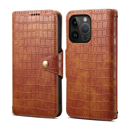 iPhone 13 Pro Max Denior Leather Case - Crocodile Texture with Oil Edge, Wallet & Kickstand Features-buycases.co.uk