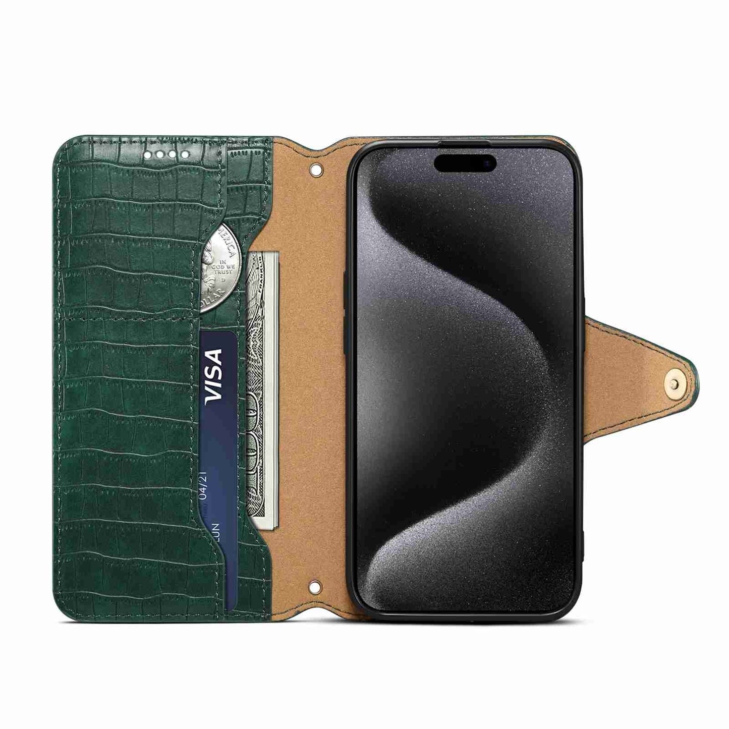 iPhone 13 Pro Max Denior Leather Case - Crocodile Texture with Oil Edge, Wallet & Kickstand Features-buycases.co.uk