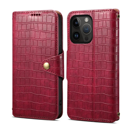 iPhone 12 Pro Max Denior Leather Case - Crocodile Texture with Oil Edge, Wallet & Kickstand Features-buycases.co.uk