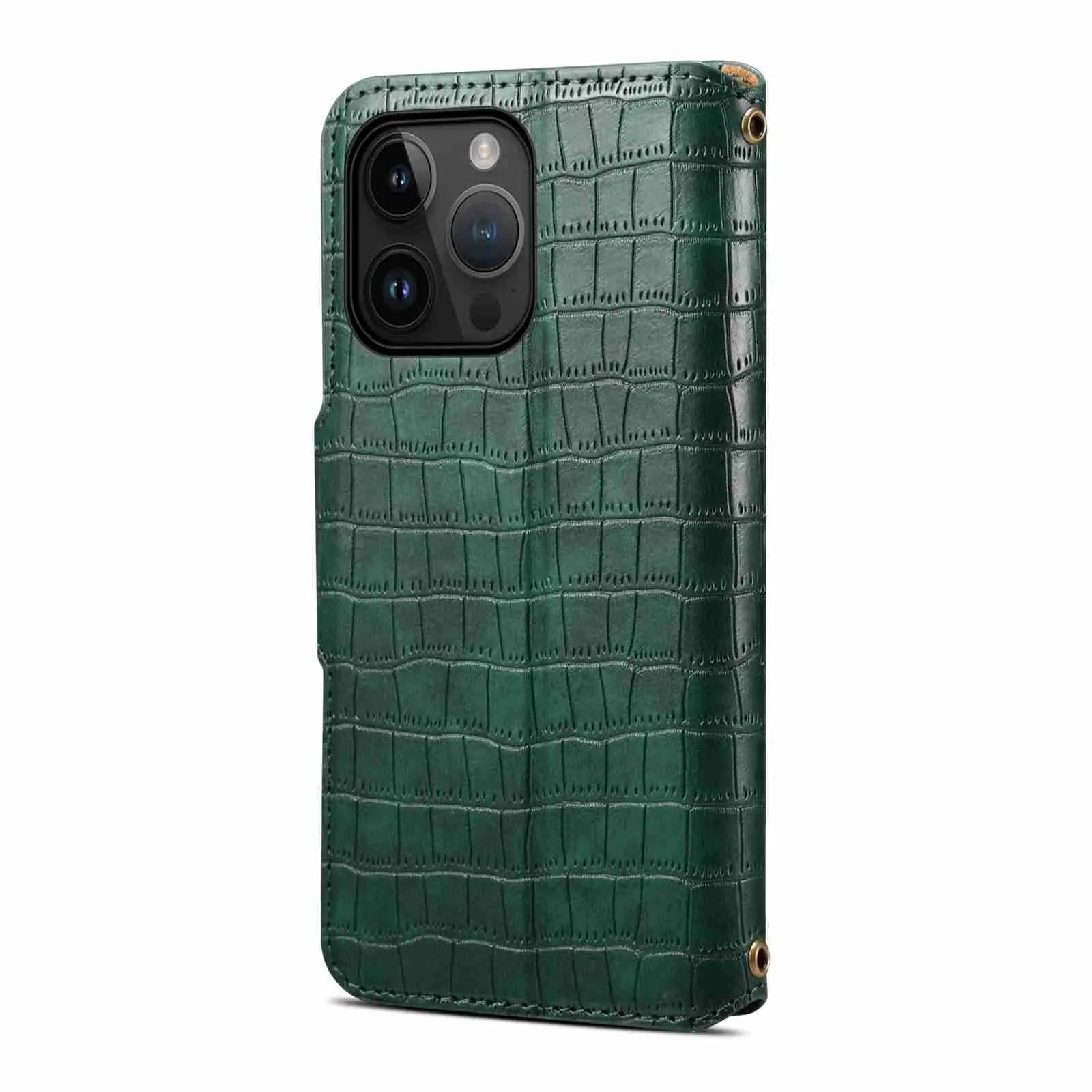 iPhone 12 Pro Max Denior Leather Case - Crocodile Texture with Oil Edge, Wallet & Kickstand Features-buycases.co.uk