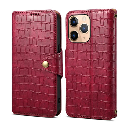 iPhone 11 Pro Max Denior Leather Case - Crocodile Texture with Oil Edge, Wallet & Kickstand Features-buycases.co.uk