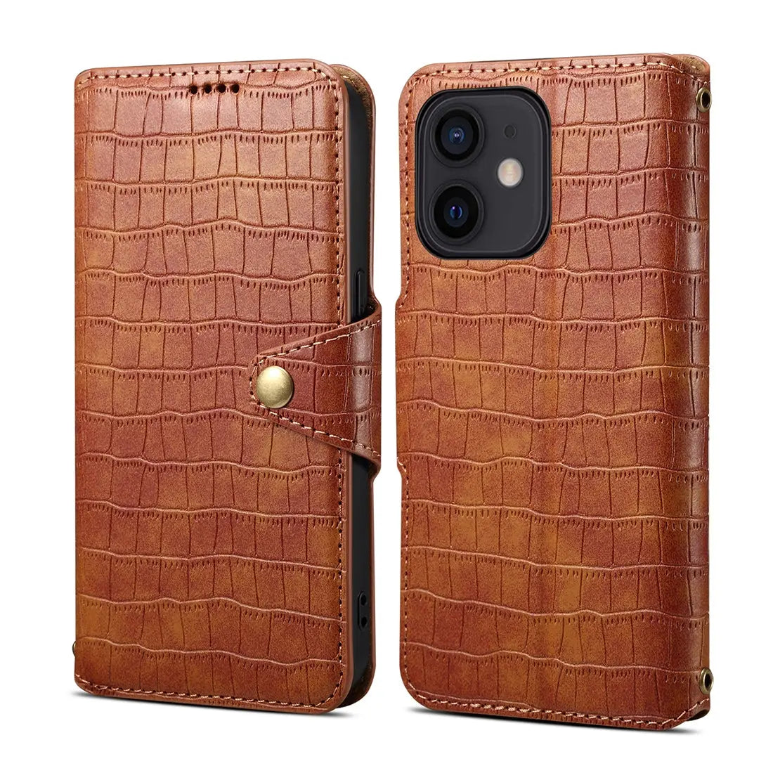 iPhone 11 Denior Leather Case - Crocodile Texture with Oil Edge, Wallet & Kickstand Features-buycases.co.uk
