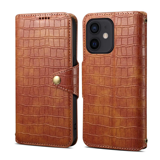 iPhone 11 Denior Leather Case - Crocodile Texture with Oil Edge, Wallet & Kickstand Features-buycases.co.uk