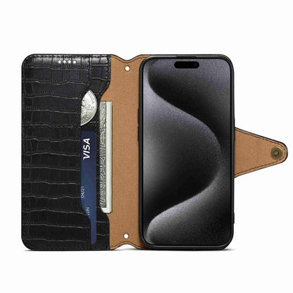 iPhone 11 Denior Leather Case - Crocodile Texture with Oil Edge, Wallet & Kickstand Features-buycases.co.uk