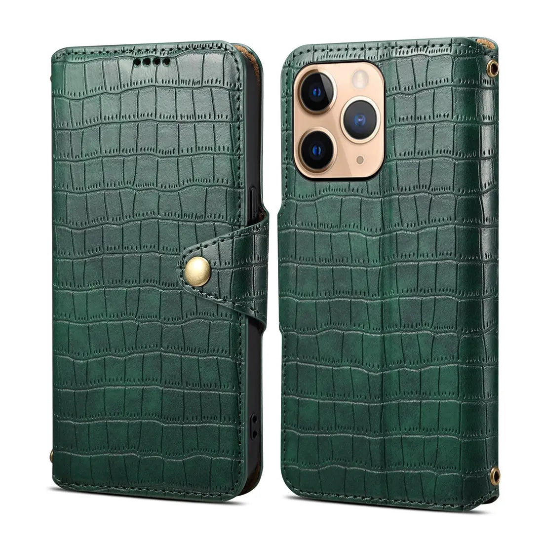 iPhone 11 Pro Denior Leather Case - Crocodile Texture with Oil Edge, Wallet & Kickstand Features-buycases.co.uk