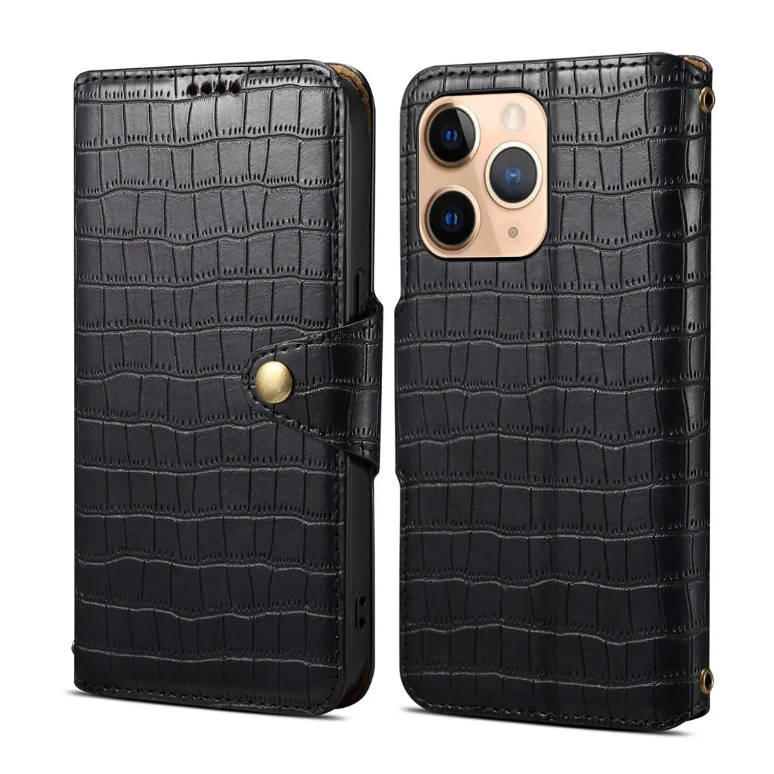 iPhone 11 Pro Denior Leather Case - Crocodile Texture with Oil Edge, Wallet & Kickstand Features-buycases.co.uk