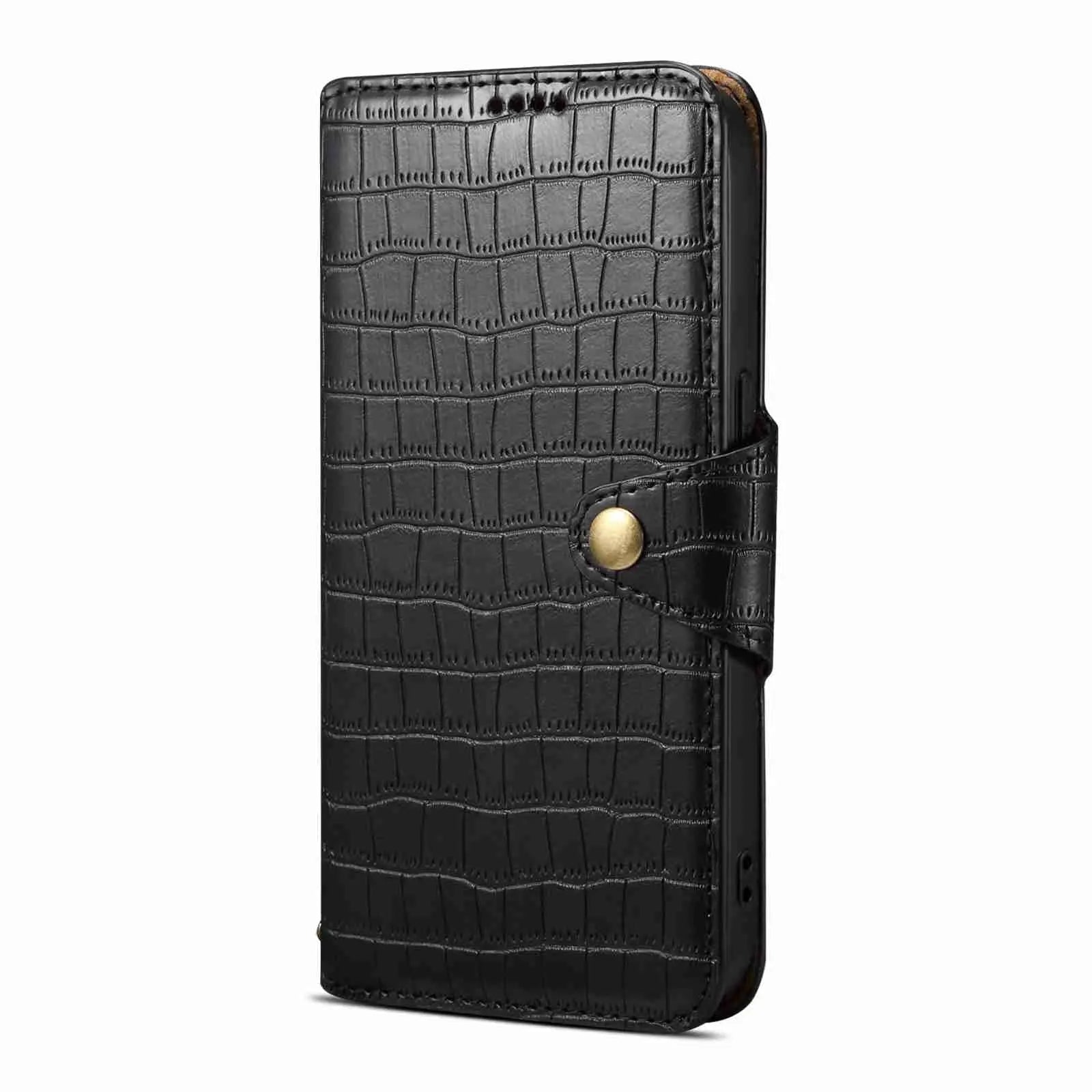 iPhone 11 Pro Denior Leather Case - Crocodile Texture with Oil Edge, Wallet & Kickstand Features-buycases.co.uk