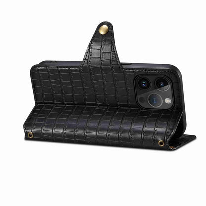 iPhone 11 Pro Denior Leather Case - Crocodile Texture with Oil Edge, Wallet & Kickstand Features-buycases.co.uk