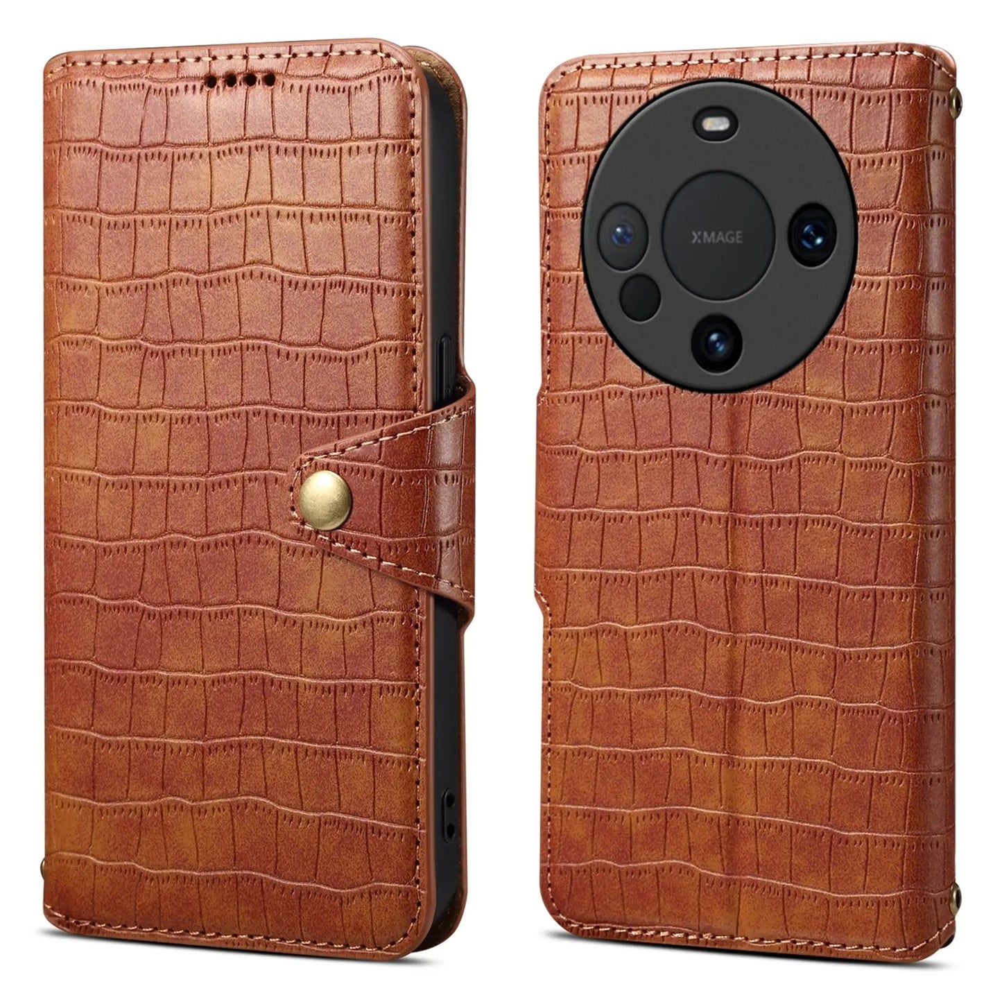 Huawei Mate 60 Denior Leather Case - Crocodile Texture with Oil Edge, Wallet & Kickstand Features-buycases.co.uk