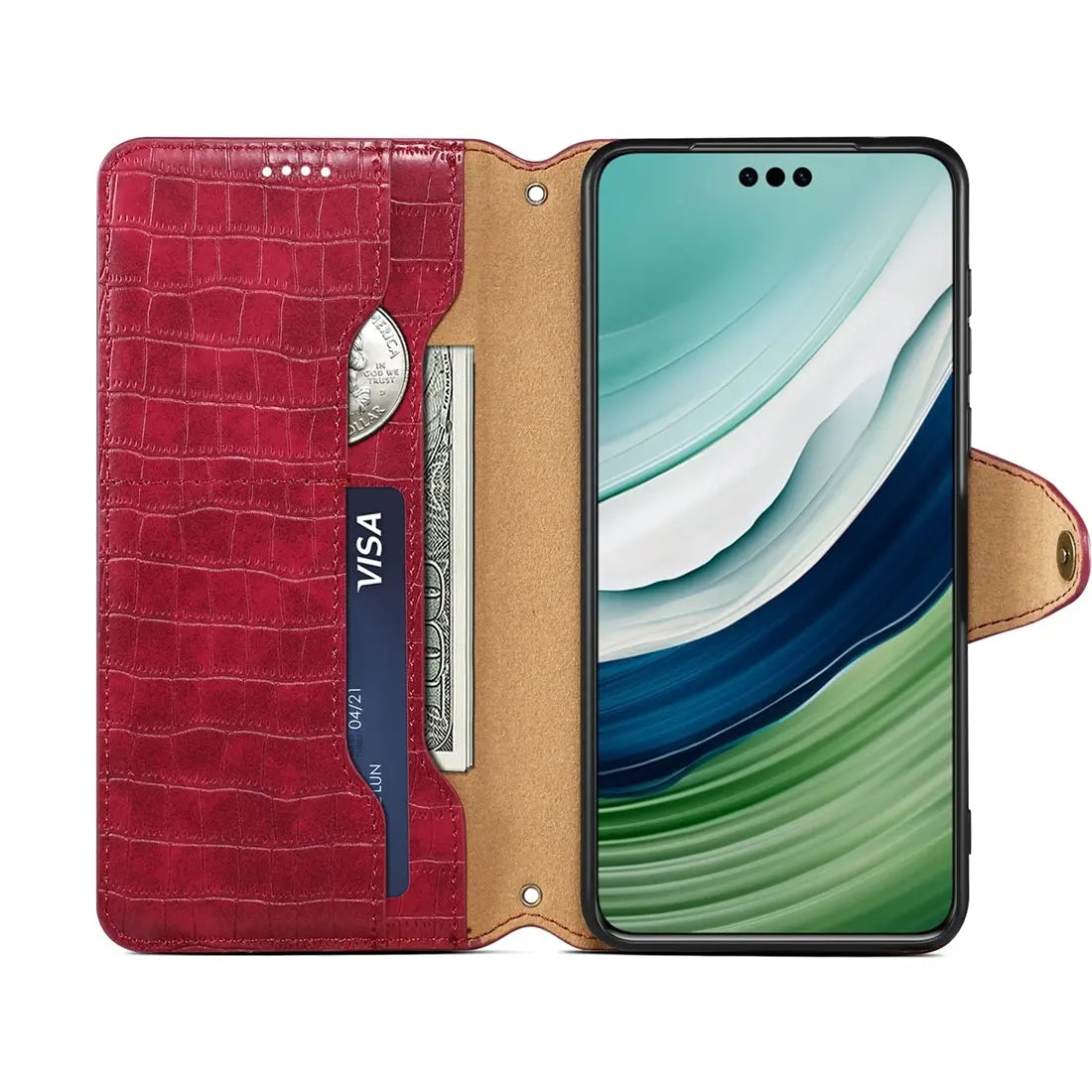 Huawei Mate 60 Denior Leather Case - Crocodile Texture with Oil Edge, Wallet & Kickstand Features-buycases.co.uk