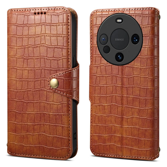Huawei Mate 60 Pro Denior Leather Case - Crocodile Texture with Oil Edge, Wallet & Kickstand Features-buycases.co.uk