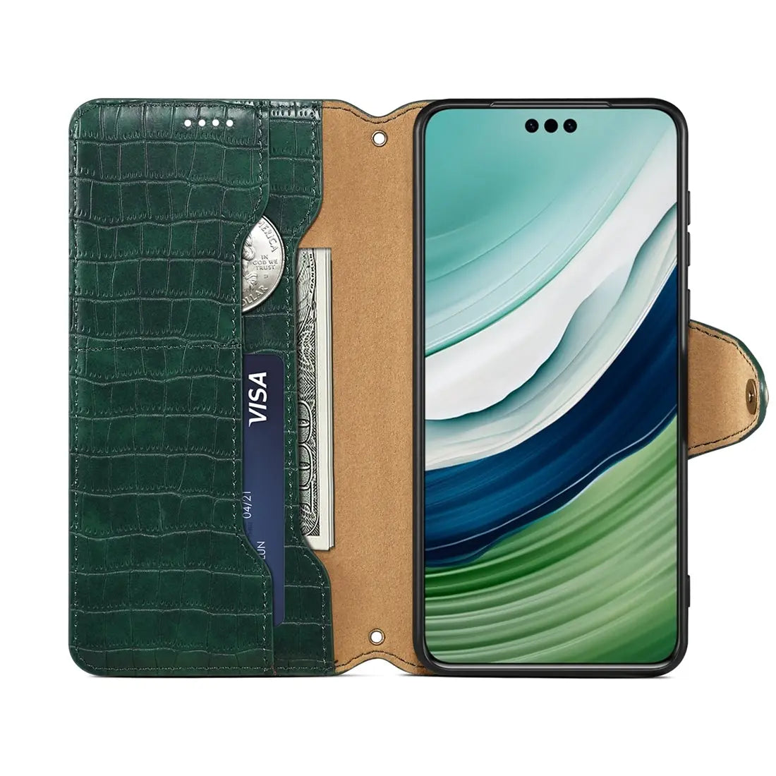 Huawei Mate 60 Pro Denior Leather Case - Crocodile Texture with Oil Edge, Wallet & Kickstand Features-buycases.co.uk