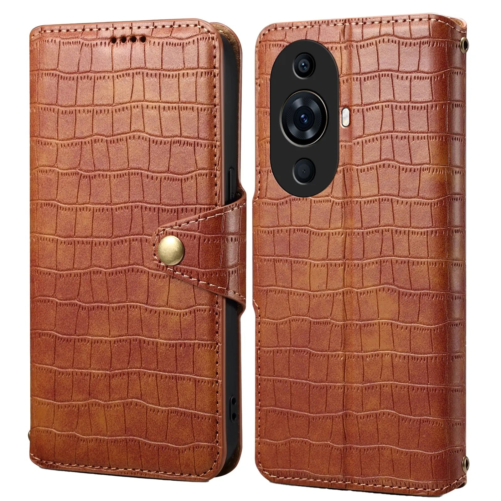 Huawei Nova 11 Pro Denior Leather Case - Crocodile Texture with Oil Edge, Wallet & Kickstand Features-buycases.co.uk