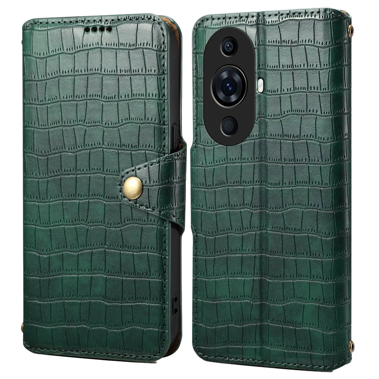 Huawei Nova 11 Pro Denior Leather Case - Crocodile Texture with Oil Edge, Wallet & Kickstand Features-buycases.co.uk