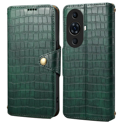 Huawei Nova 11 Pro Denior Leather Case - Crocodile Texture with Oil Edge, Wallet & Kickstand Features-buycases.co.uk
