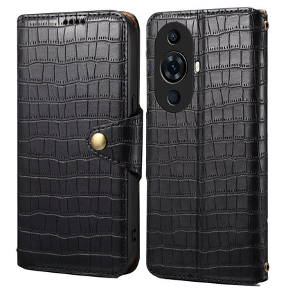 Huawei Nova 11 Pro Denior Leather Case - Crocodile Texture with Oil Edge, Wallet & Kickstand Features-buycases.co.uk