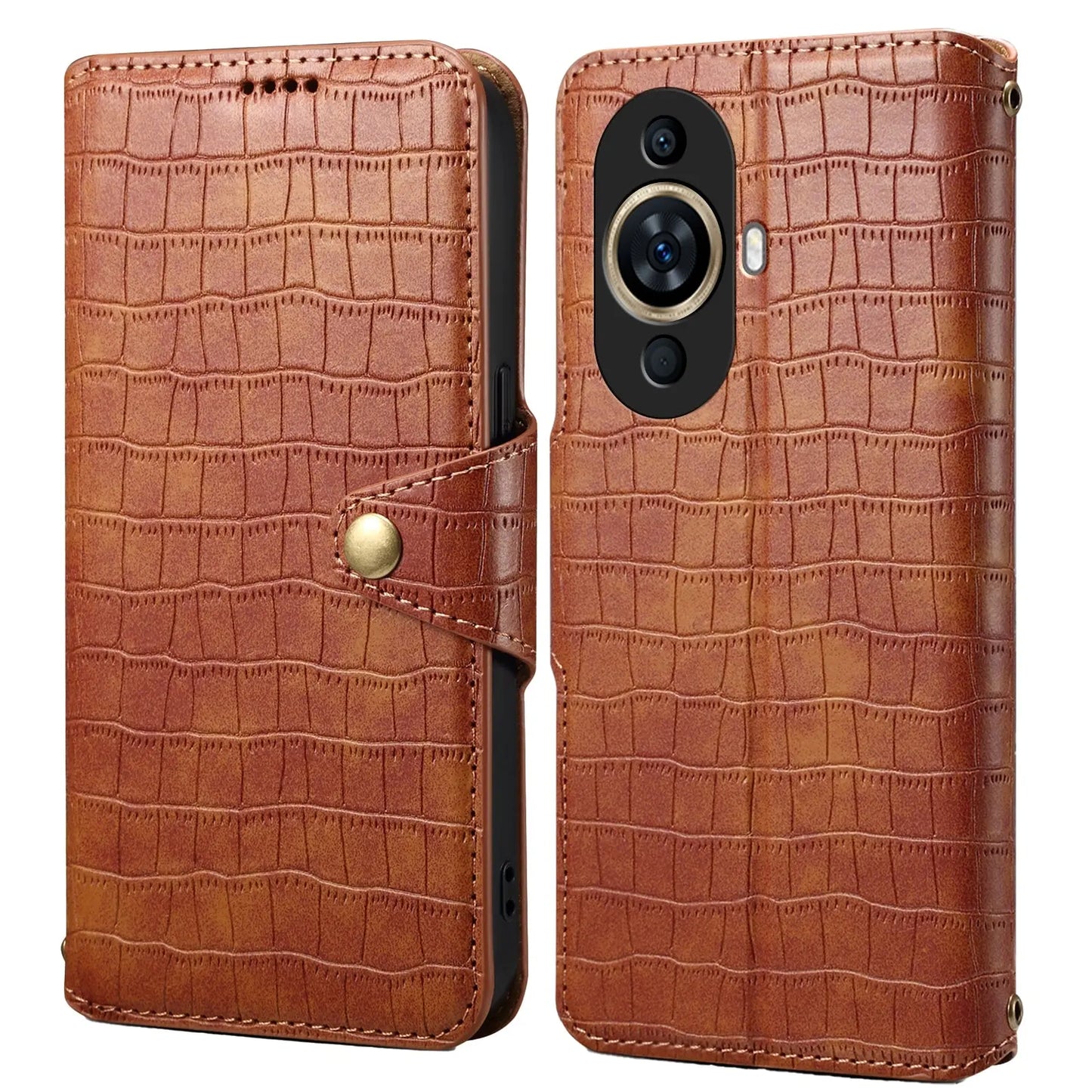 Huawei Nova 11 Denior Leather Case - Crocodile Texture with Oil Edge, Wallet & Kickstand Features-buycases.co.uk