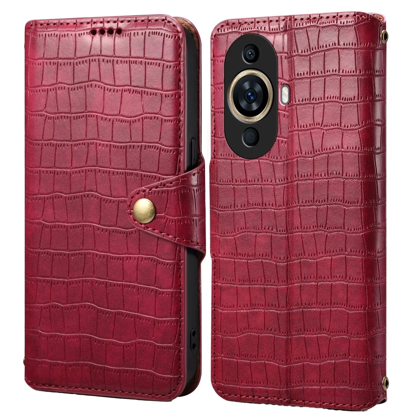 Huawei Nova 11 Denior Leather Case - Crocodile Texture with Oil Edge, Wallet & Kickstand Features-buycases.co.uk
