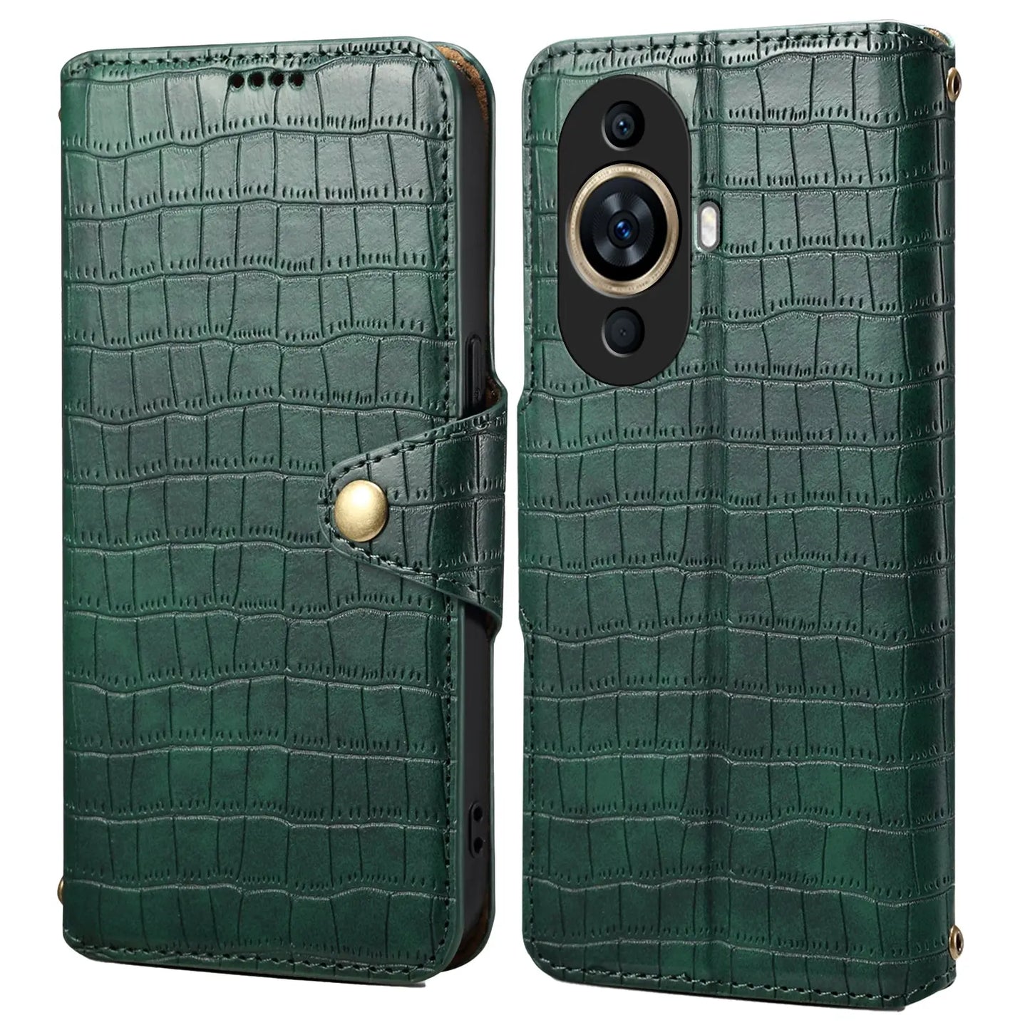 Huawei Nova 11 Denior Leather Case - Crocodile Texture with Oil Edge, Wallet & Kickstand Features-buycases.co.uk
