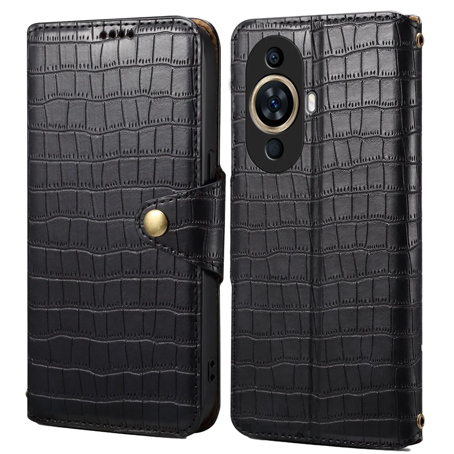Huawei Nova 11 Denior Leather Case - Crocodile Texture with Oil Edge, Wallet & Kickstand Features-buycases.co.uk