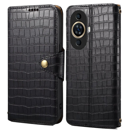 Huawei Nova 11 Denior Leather Case - Crocodile Texture with Oil Edge, Wallet & Kickstand Features-buycases.co.uk