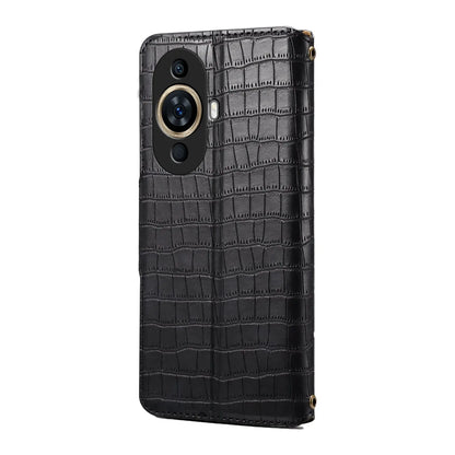 Huawei Nova 11 Denior Leather Case - Crocodile Texture with Oil Edge, Wallet & Kickstand Features-buycases.co.uk