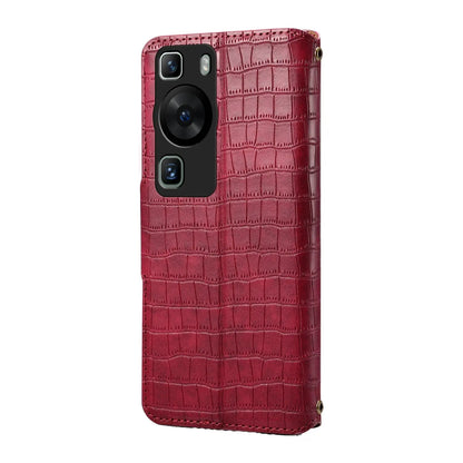 Huawei P60 Denior Leather Case - Crocodile Texture with Oil Edge, Wallet & Kickstand Features-buycases.co.uk
