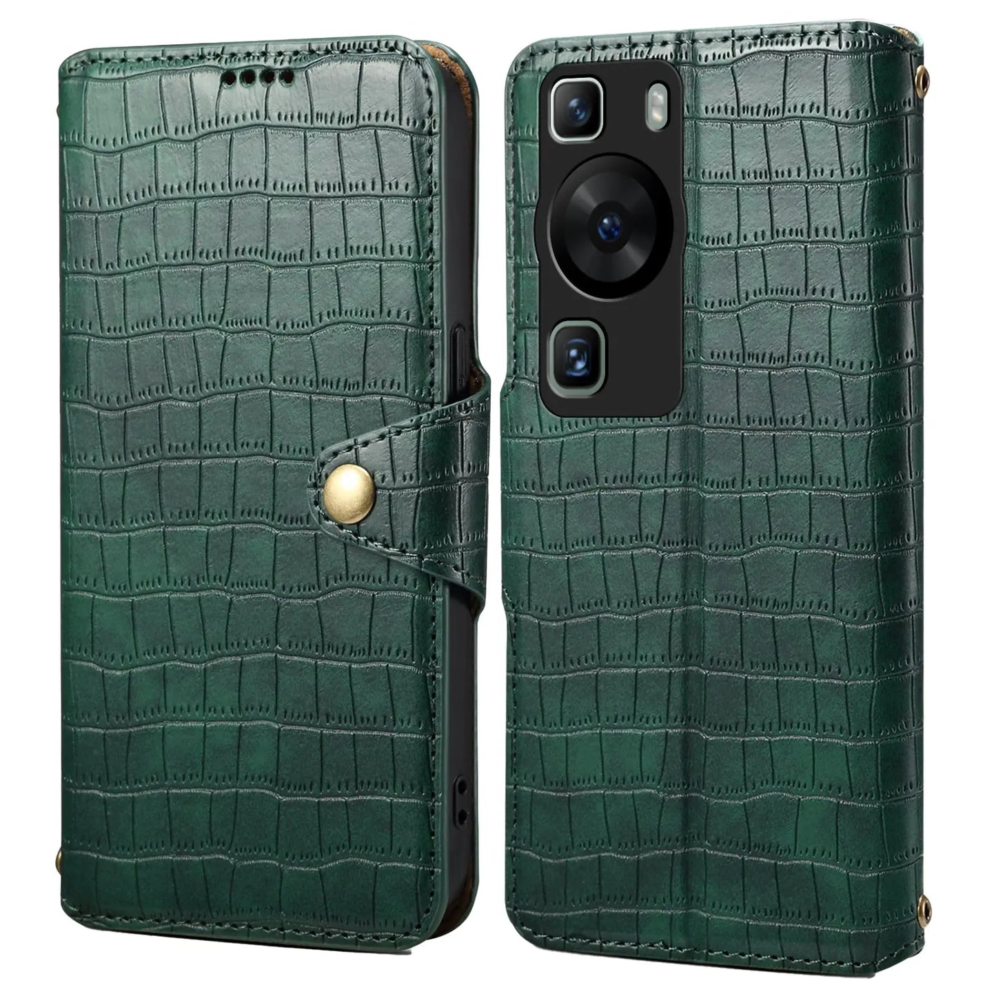 Huawei P60 Denior Leather Case - Crocodile Texture with Oil Edge, Wallet & Kickstand Features-buycases.co.uk